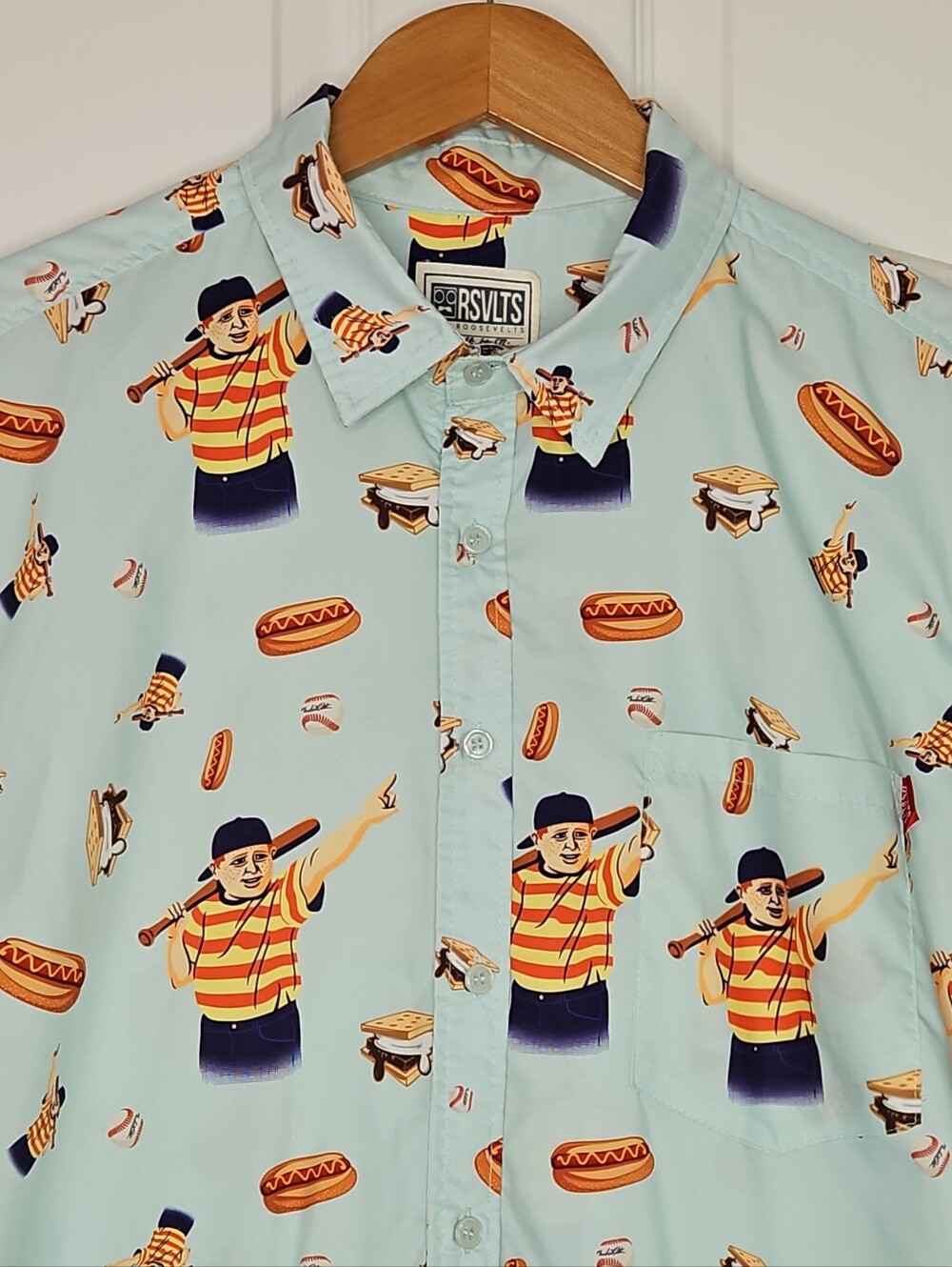 RSVLTS The Sandlot The Great Hambino Short Sleeve Button Up Shirt Blue Large